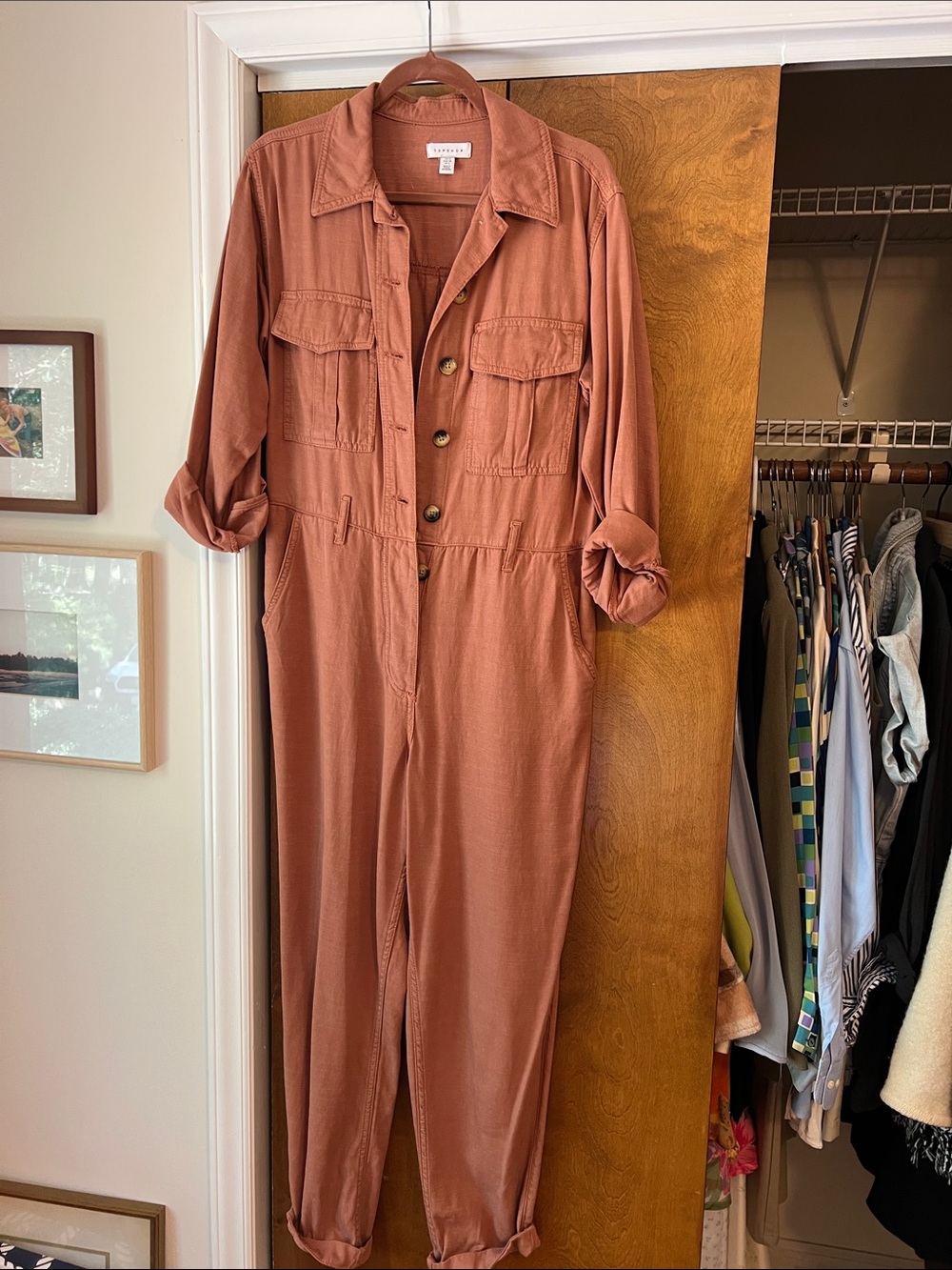 Topshop Clay Button-Front Utility Jumpsuit